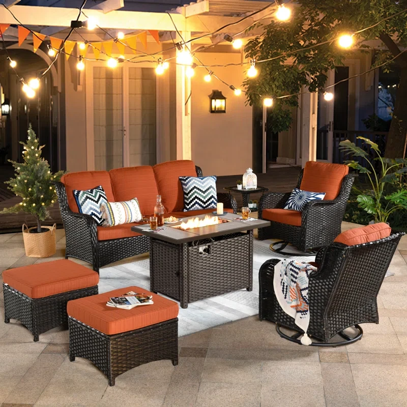 Cracraft 7 Piece Sofa Seating Group with Fire Pit and Cushions