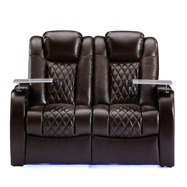 Leather Home Theater Seating with Cup Holder (Set of 2)