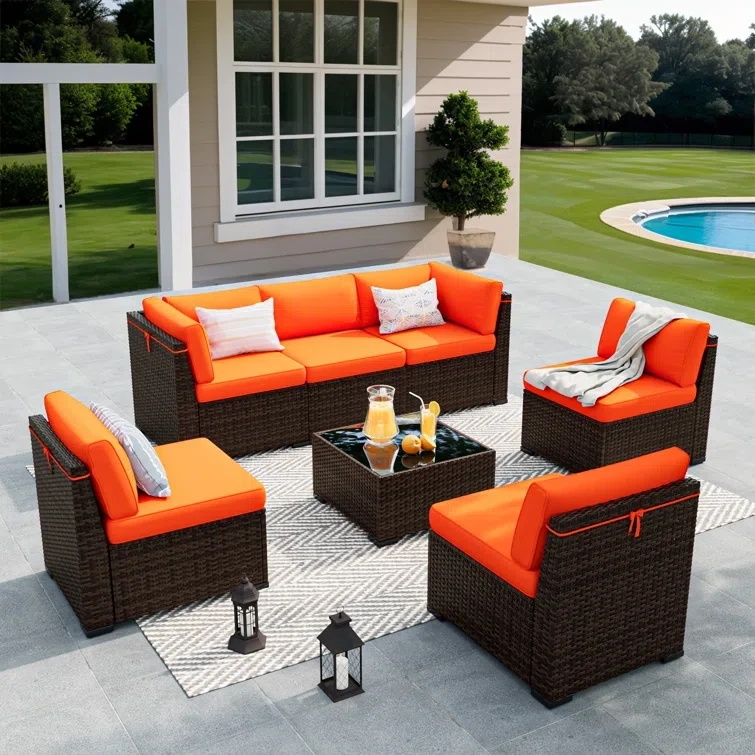 Patio Furniture Set 11 Piece Patio Sectional Sofa with Table Rattan