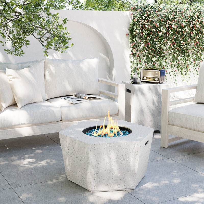 Cassietta 28 in. 40,000 BTU Hexagon Concrete Outdoor Propane Gas Fire Pit W Propane Tank Cover