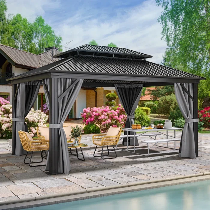 Outdoor Metal Hardtop Aluminum Patio Gazebo 16' x 12'