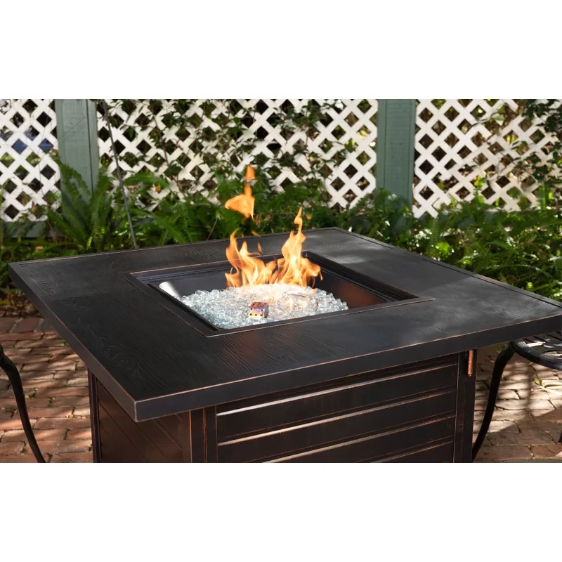 Everly 24" H x 42" W Aluminum Propane Outdoor Fire Pit Table with Lid