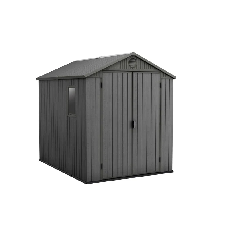 Keter Darwin 6x 8 ft. Resin Outdoor Storage Shed with Floor for Patio Furniture and Tools, Graphite