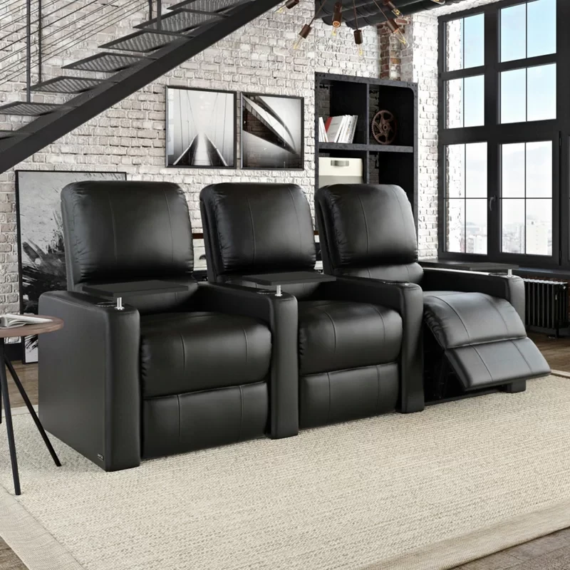 Faux Leather Power Reclining Home Theater Seating with Cup Holder