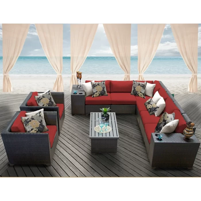 Larrissa 11 Piece Rattan Sectional Seating Group with Cushions