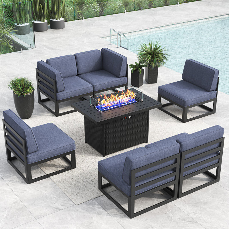 7 - Piece Outdoor Modular Sectional Set with Fire Table