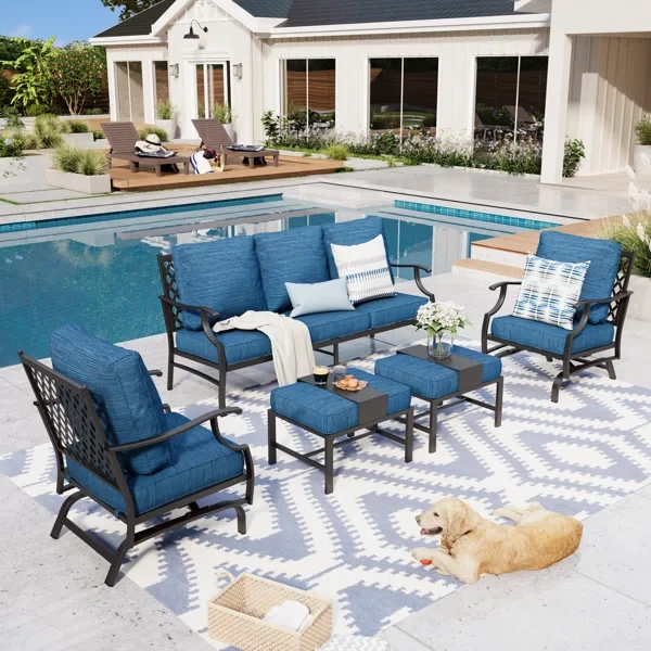 Asfand 7 - Person Patio Conversation Set with Rocking Lounge Chairs & Sofa