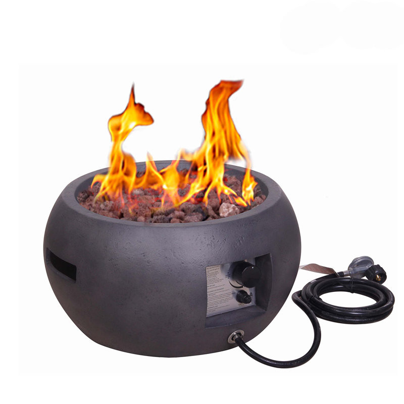 Daelani Faux Concrete Texture Round Dark Propane Outdoor Fire Pit