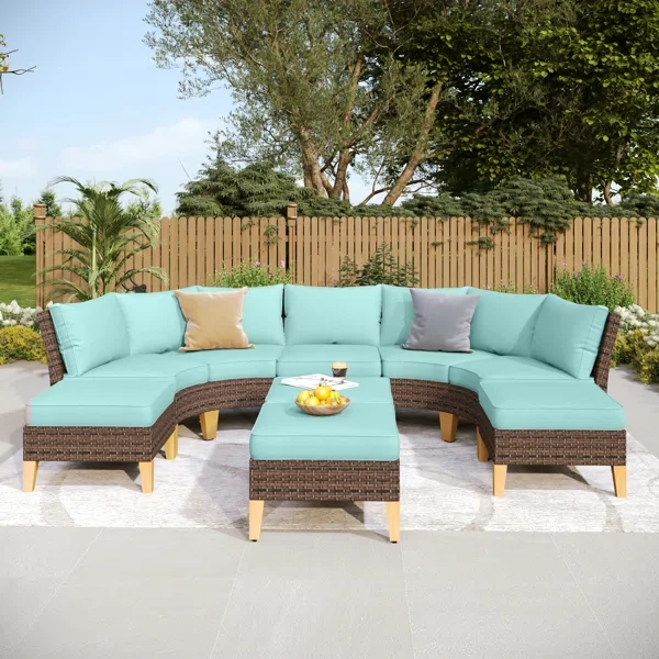 Argyri Wicker Outdoor Patio Conversation Furniture Sectional Set with Cushions