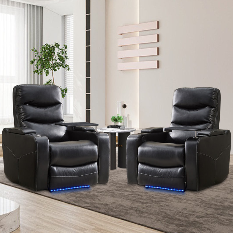 Teiah Faux Leather Home Theater Seat with Cup Holder