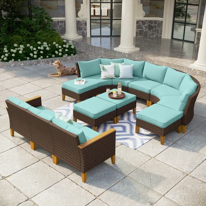 Argyri 10 Piece Wicker Outdoor Patio Conversation Furniture Sectional Set with Cushions