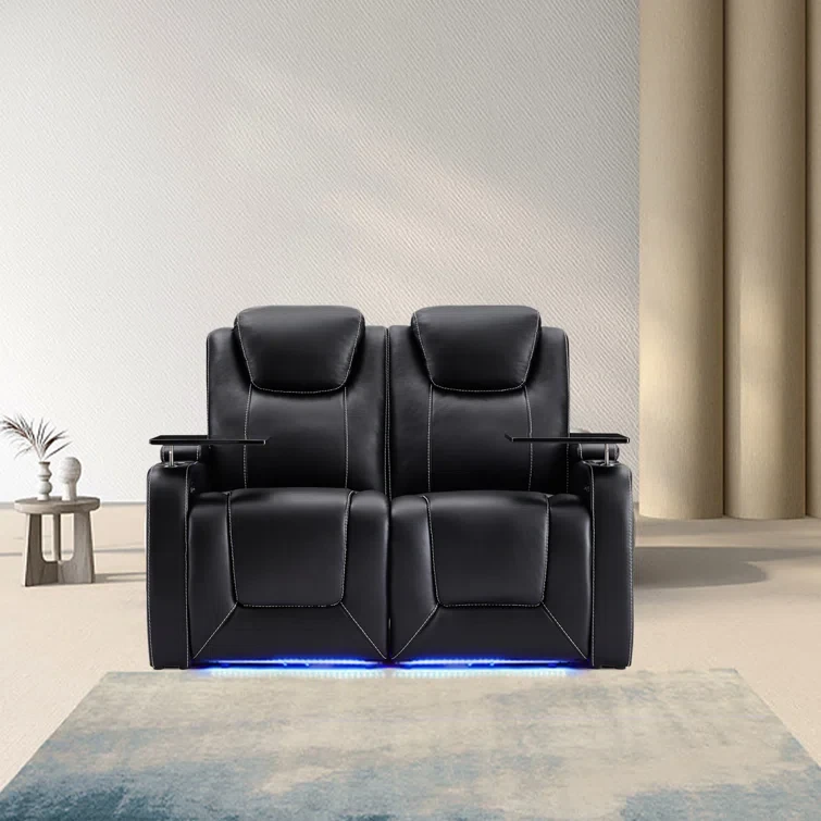 Faux Leather Home Theater Seating with Cup Holder (Set of 2)