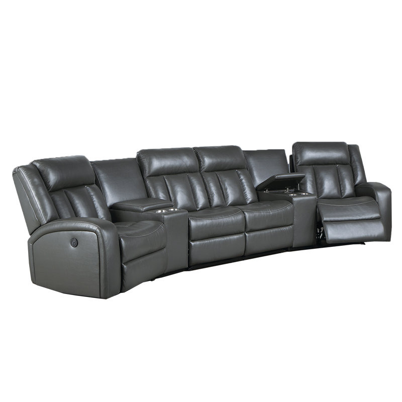 Arvydas Faux Leather Home Theater Seating with Cup Holder Reclining Type:  Manual