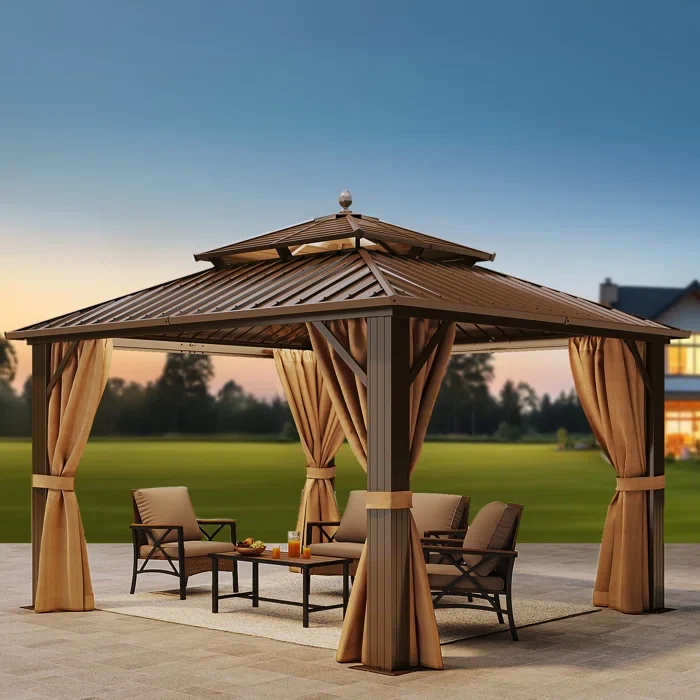 Outdoor Hardtop Aluminum Patio Gazebo with Antique Bronze Roof  12 ft x 12 ft