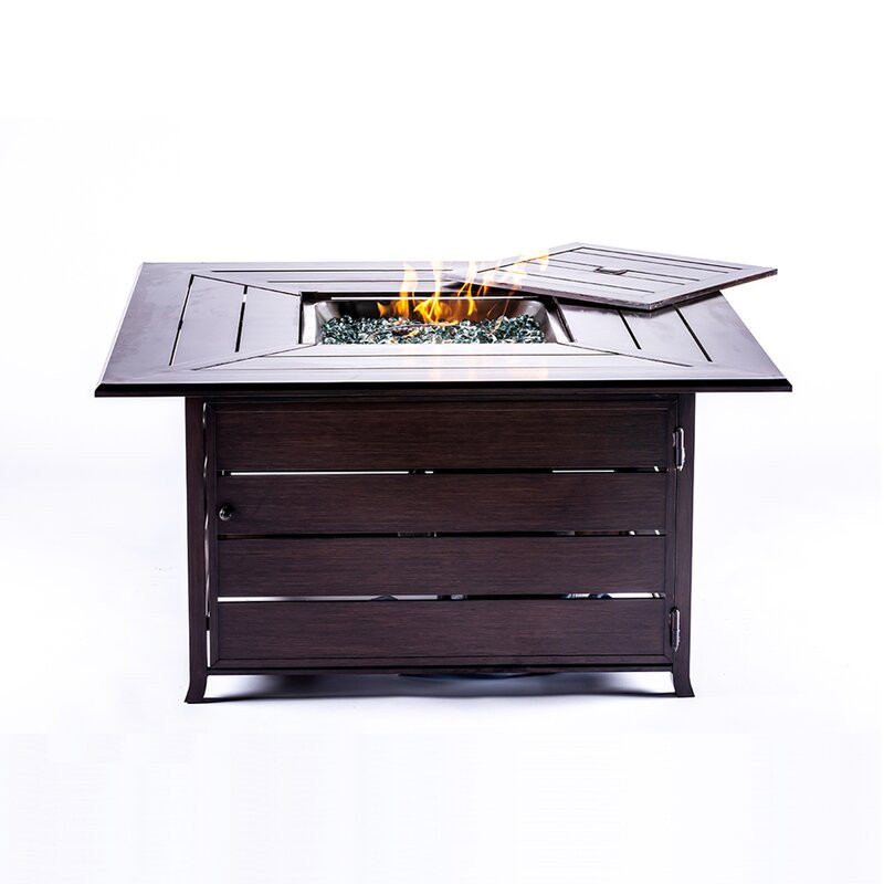 Zale 24'' H x 44.88'' W Aluminum Propane Outdoor Fire Pit Table with Lid