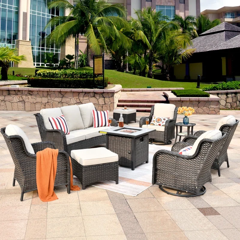 Cracraft 9-piece Wicker/Rattan 7 - Person Seating Group with Cushions