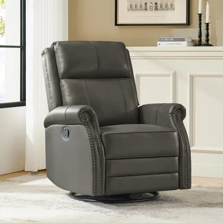 Anouschka 30.5" Wide Swivel Rocking Genuine Leather Manual Recliner