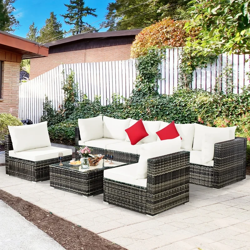 Feliz 7 Piece Rattan Sectional Sofa Conversation Set with Cushions