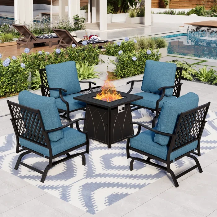 Asfand 4 - Person Outdoor Seating Group with Rocking Lounge Chairs& Firepit Table