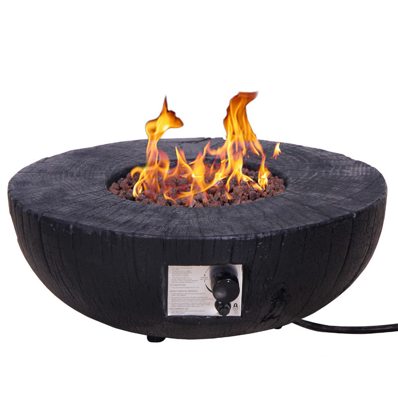 Daejuan 30,000 BTU Faux Woodgrain Round Propane Gas Fire Pit With Weather Cover, Lava Rocks For Outdoor