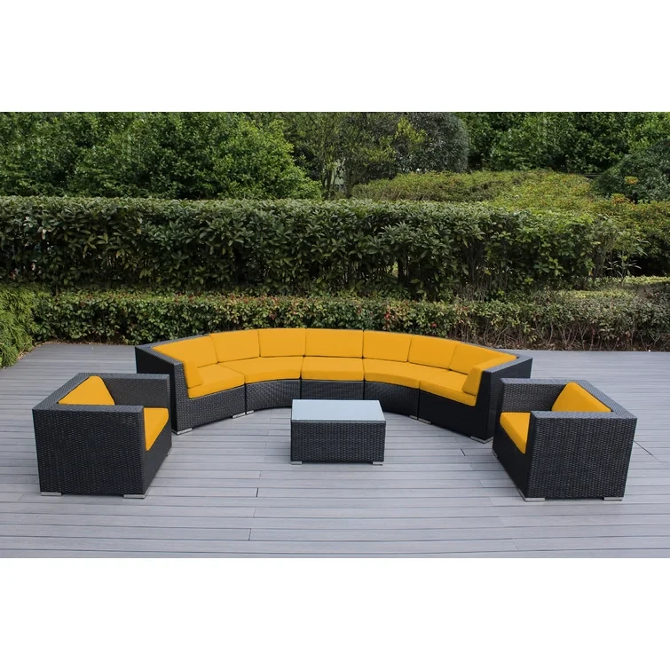 Billyjo Wicker 7 - Person Curved Seating Group with Cushions - No Assembly