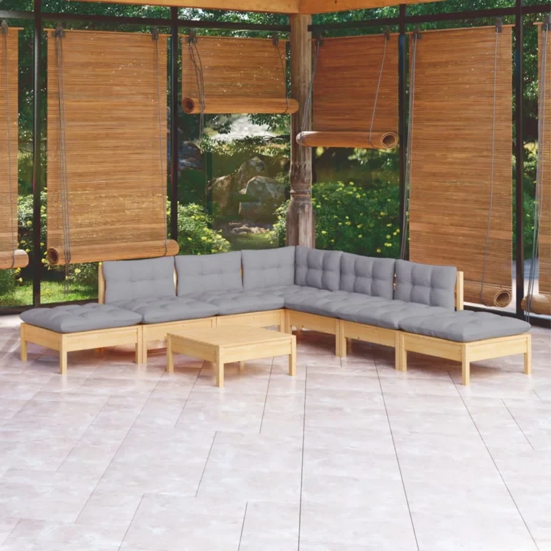 Larai 8 Piece Patio Lounge Pinewood Sectional Seating Group with Cushions