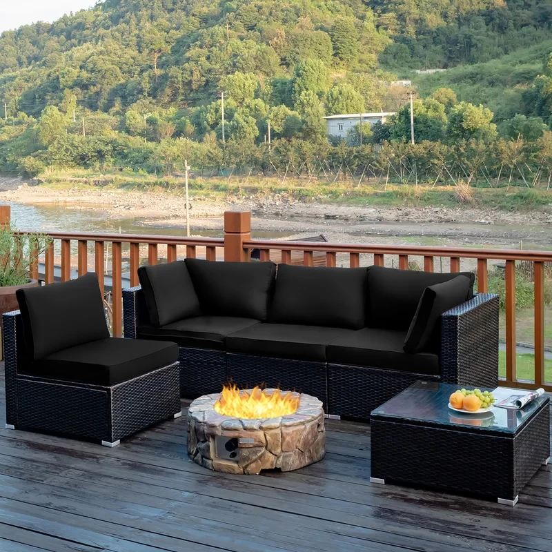 Rattan Sectional Seating Group with Cushions