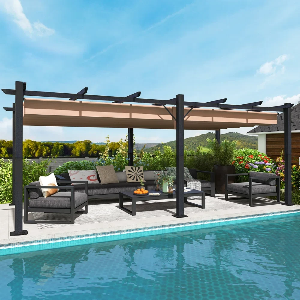 20 Ft. W x 10 Ft. D Aluminum Pergola with Canopy