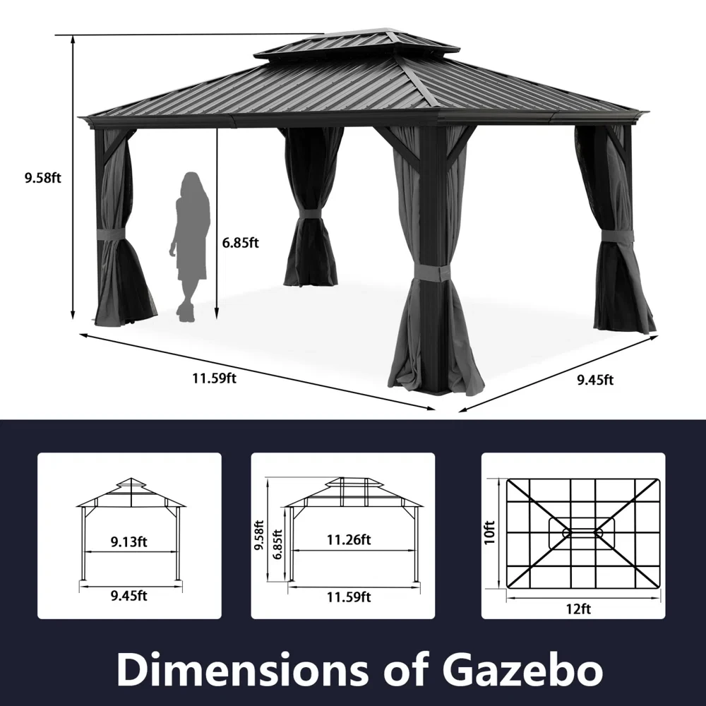 12 Ft. W x 9 Ft. D Powder Coated Aluminum Patio Gazebo