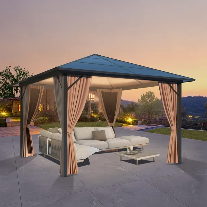 Aluminum Patio Gazebo with Curtains and Netting 12 ft. W x 10 ft. D