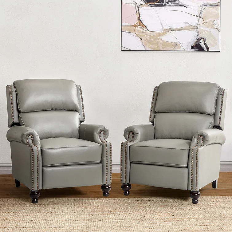 Anre Genuine Leather Recliner With Nail Head Trim (Set of 2)