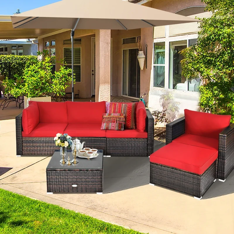 Patiojoy 7 Piece Rattan Sectional Seating Group with Cushions