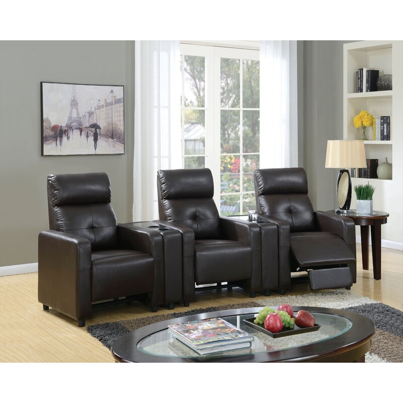 Faux Leather Home Theater Seating with Cup Holder