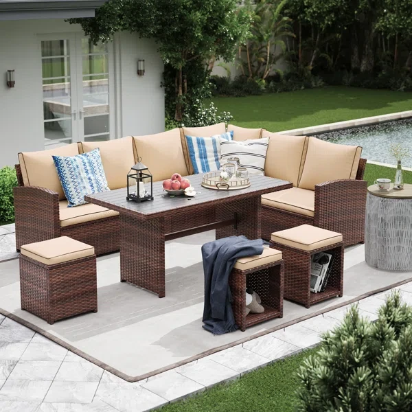 Atvars Wicker 9 - Person Outdoor Seating Group with Cushions