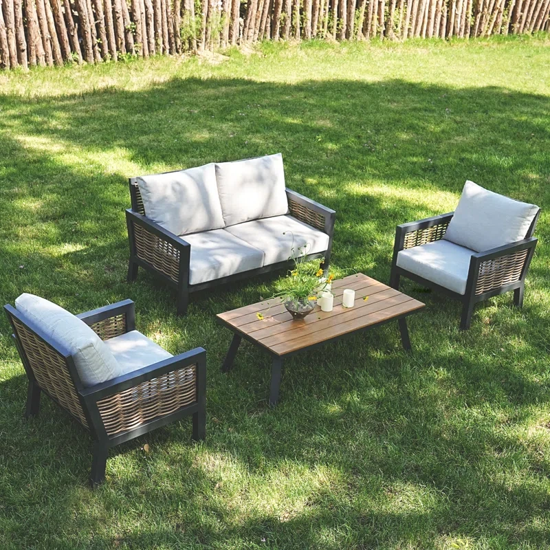 Warmati Aluminum Outdoor Furniture Set, 4 Pieces Patio Conversation sofa, Gray Cushion