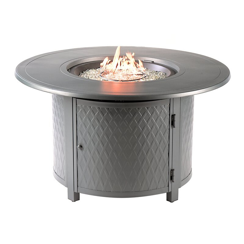 Burgun Round 44 In. X 44 In. Aluminum Propane Fire Pit Table With Glass Beads, Two Covers, Lid, 55,000 Btus In Brown Finish