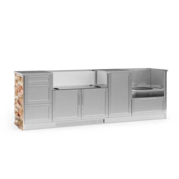 Outdoor Kitchen Signature Series 8 Piece Cabinet Set with Grill Cabinet and Stainless Steel Top