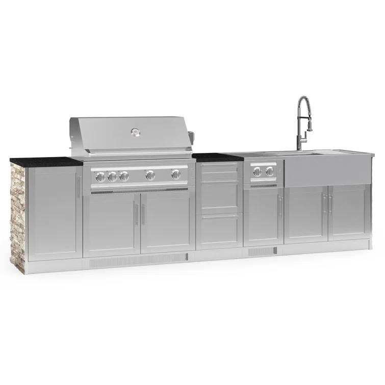 Outdoor Kitchen Signature Series 10 Piece Cabinet Set with 40 in. Propane Gas Platinum Grill