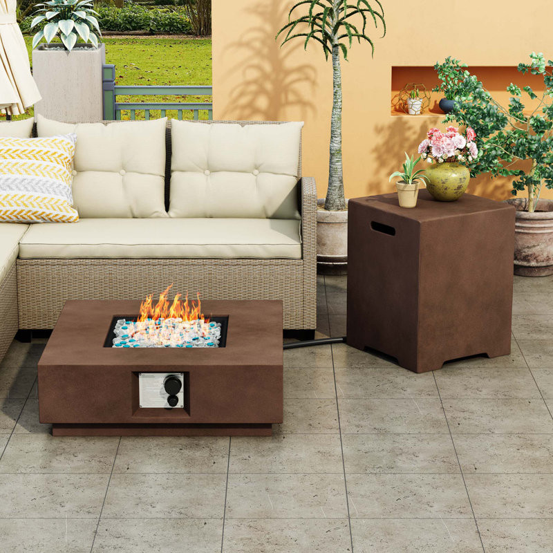 20" H x 15.7" W Concrete Propane Outdoor Fire Pit Table