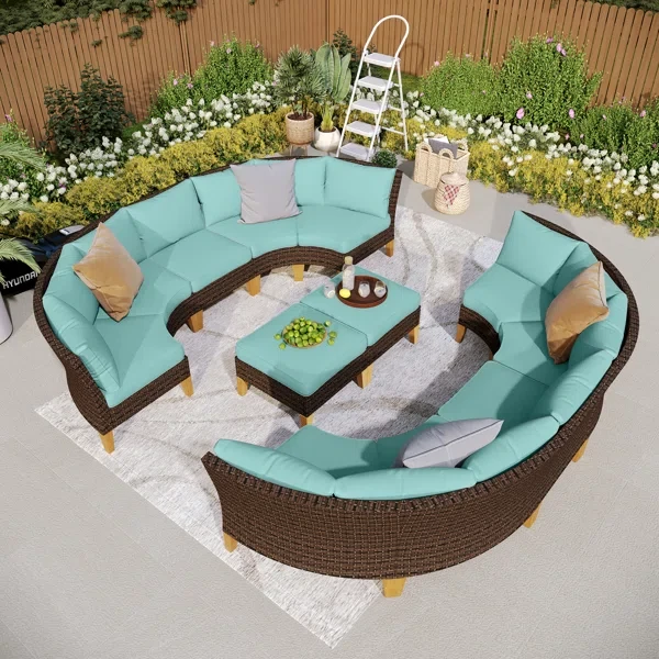 Argyri 12 Piece Wicker Outdoor Patio Furniture Set, Rattan Sectional Patio Set with Cushions