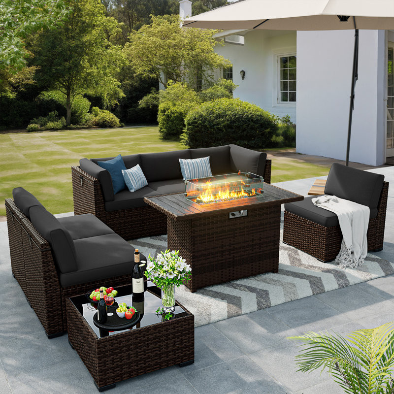 Modular Slanted Back Patio Furniture Sets & Sofa Cover Firepit Included:  Yes