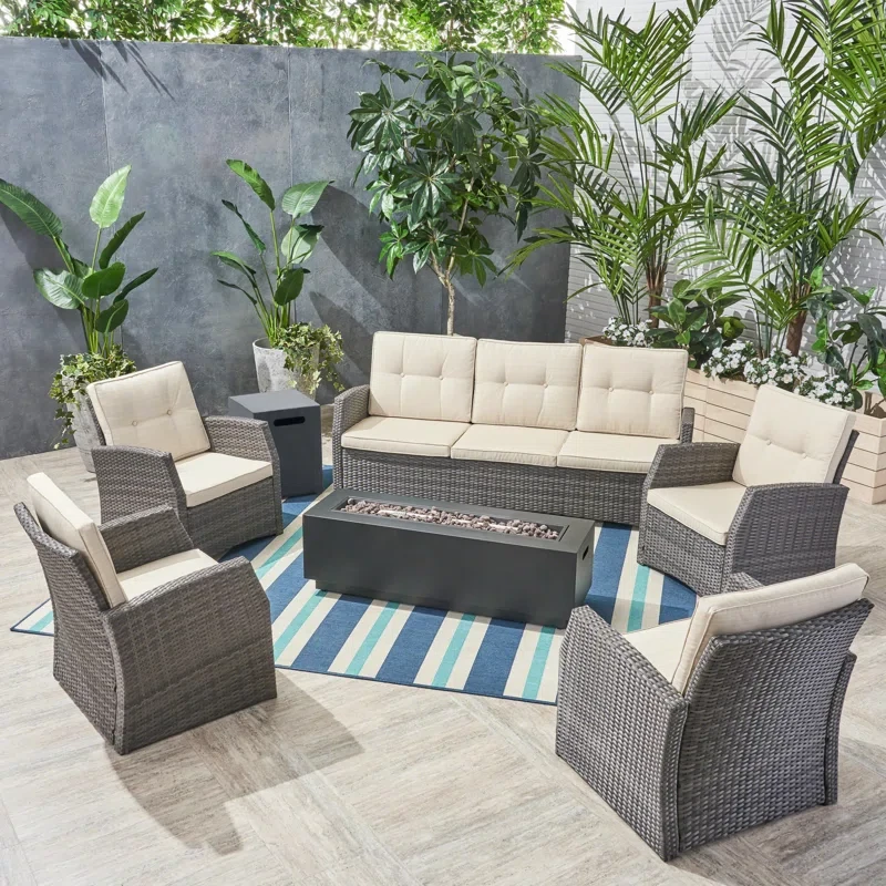 Dreem Outdoor 7 Piece Rattan Sofa Seating Group with Cushions