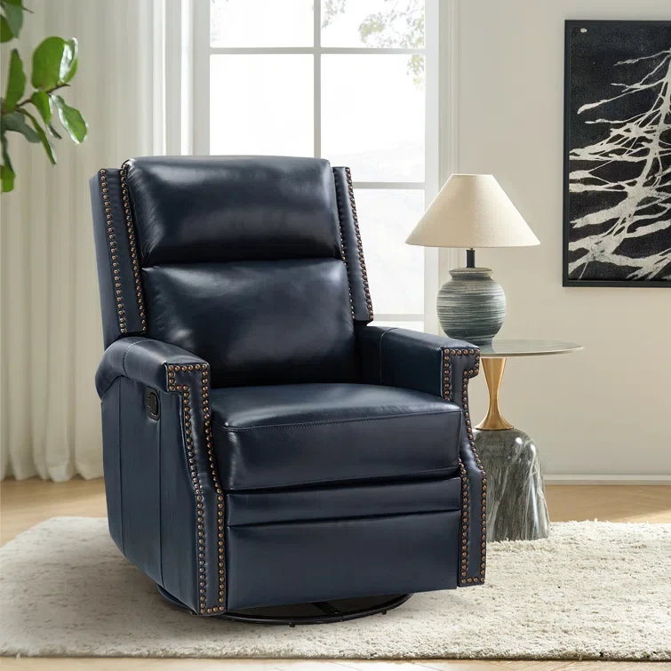 Manning 29.6'' Wide Genuine Leather Swivel Rocking Manual Recliner