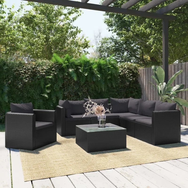 Patio Lounge Set with Cushions Poly Rattan