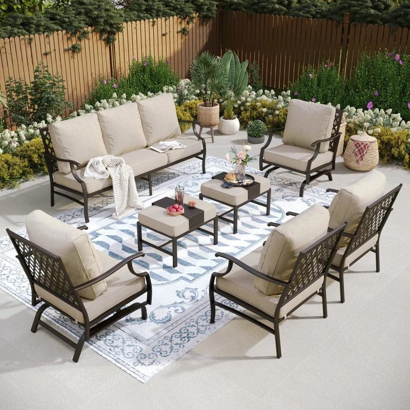 Tommy Outdoor Wicker 7 Person Seating Group With Cushions