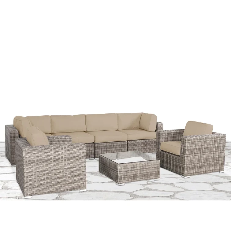 Tarin Rattan Wicker Fully Assembled 6 - Person Seating Group with Cushions