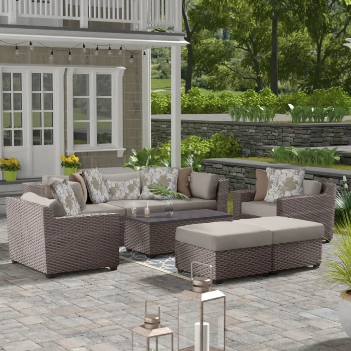 Amjad 8 Piece Outdoor Sectional Seating Group with Cushions