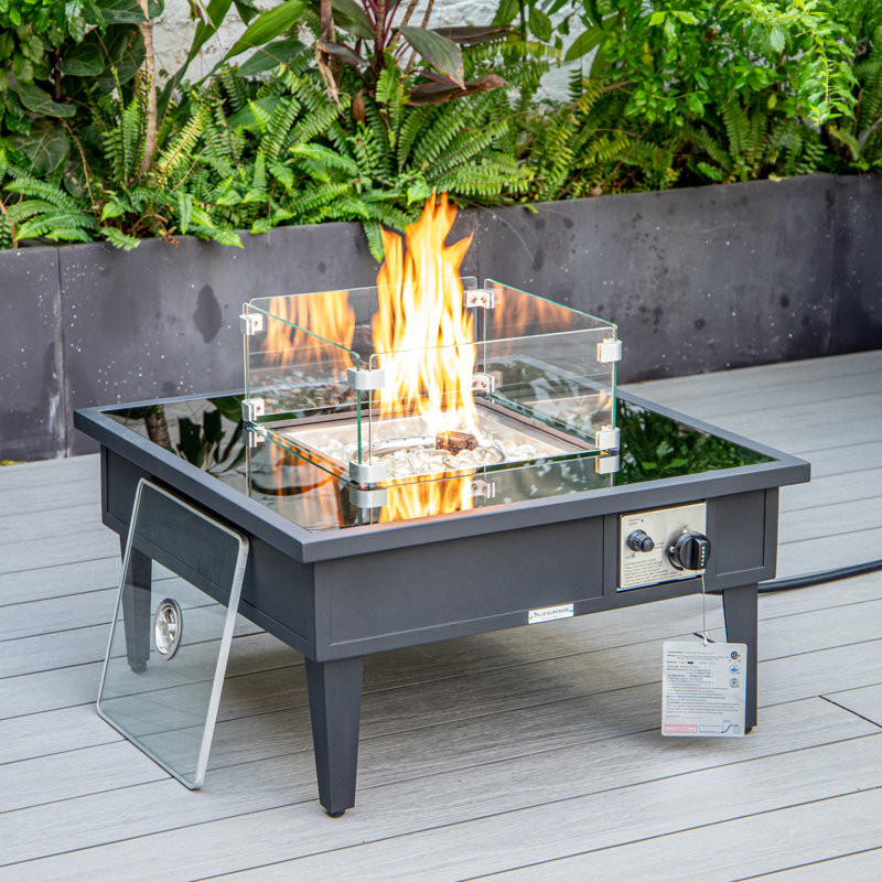 20'' H x 26.8'' W Propane Outdoor Fire Pit Table with Lid