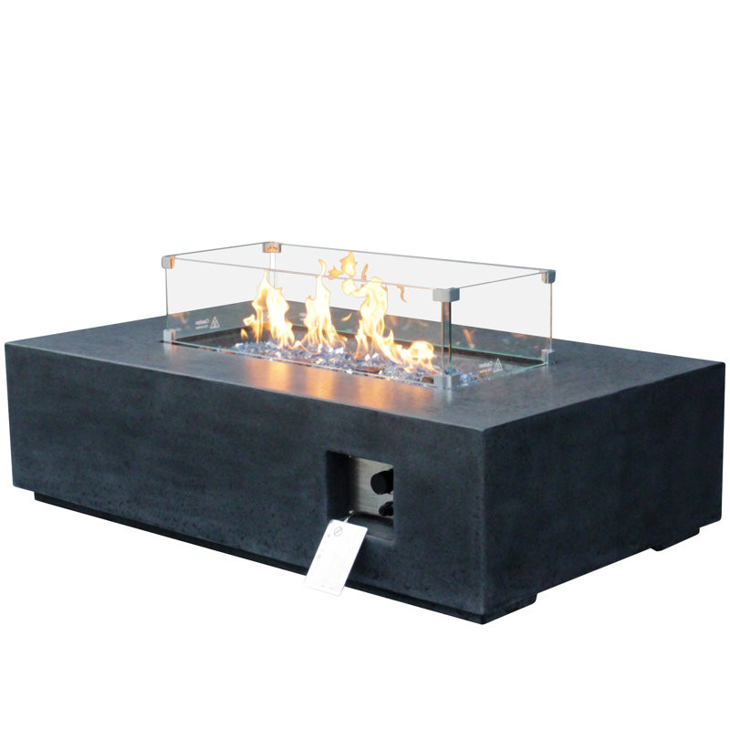 52 Inch Outdoor Concrete Propane Gas Rectangle Fire Pit Table