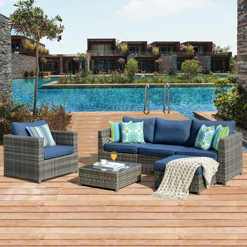 Kaniha 6 Piece Rattan Sofa Seating Group with Cushions